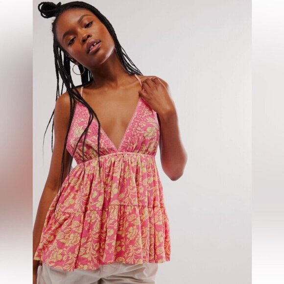 NWT Free People Sammy Pink Tiered Racerback Tank - Picture 1 of 6